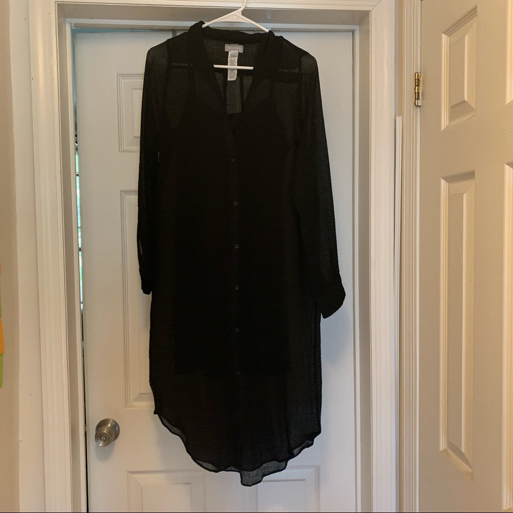 Organza sheer button down shirt dress